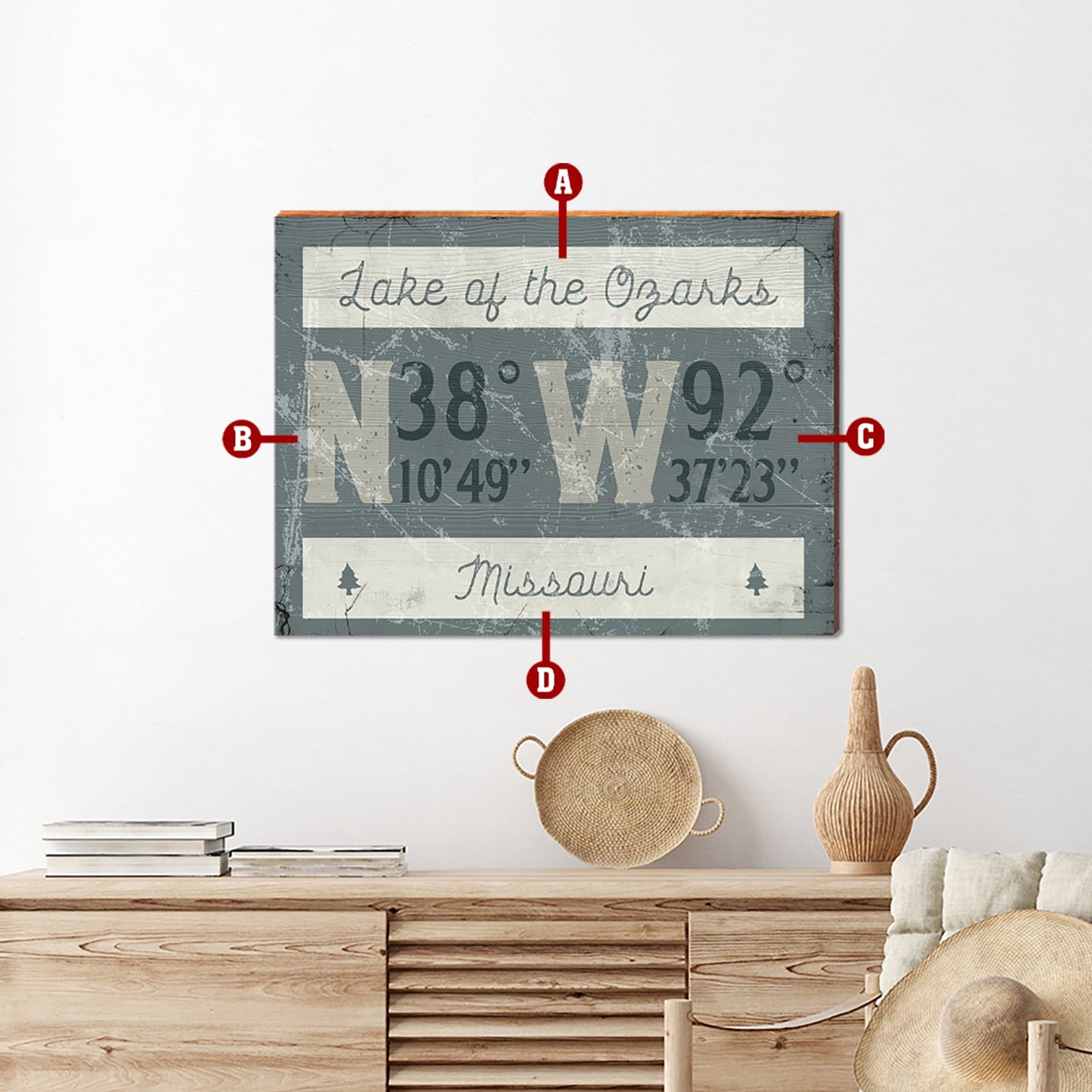 Customizable Lodge Blue Coordinates Sign | Wall Art Print on Real Wood | Portrait Size