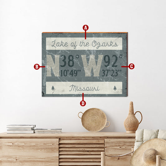 Customizable Lodge Blue Coordinates Sign | Wall Art Print on Real Wood | Portrait Size