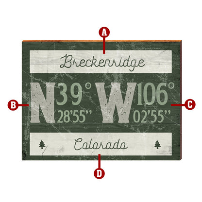 Customizable Lodge Green Coordinates Sign | Wall Art Print on Real Wood | Portrait Size