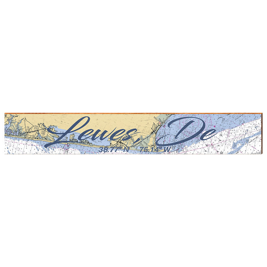 Lewes, Delaware Map Latitude Longitude Wooden Sign | Wall Art Print on Real Wood