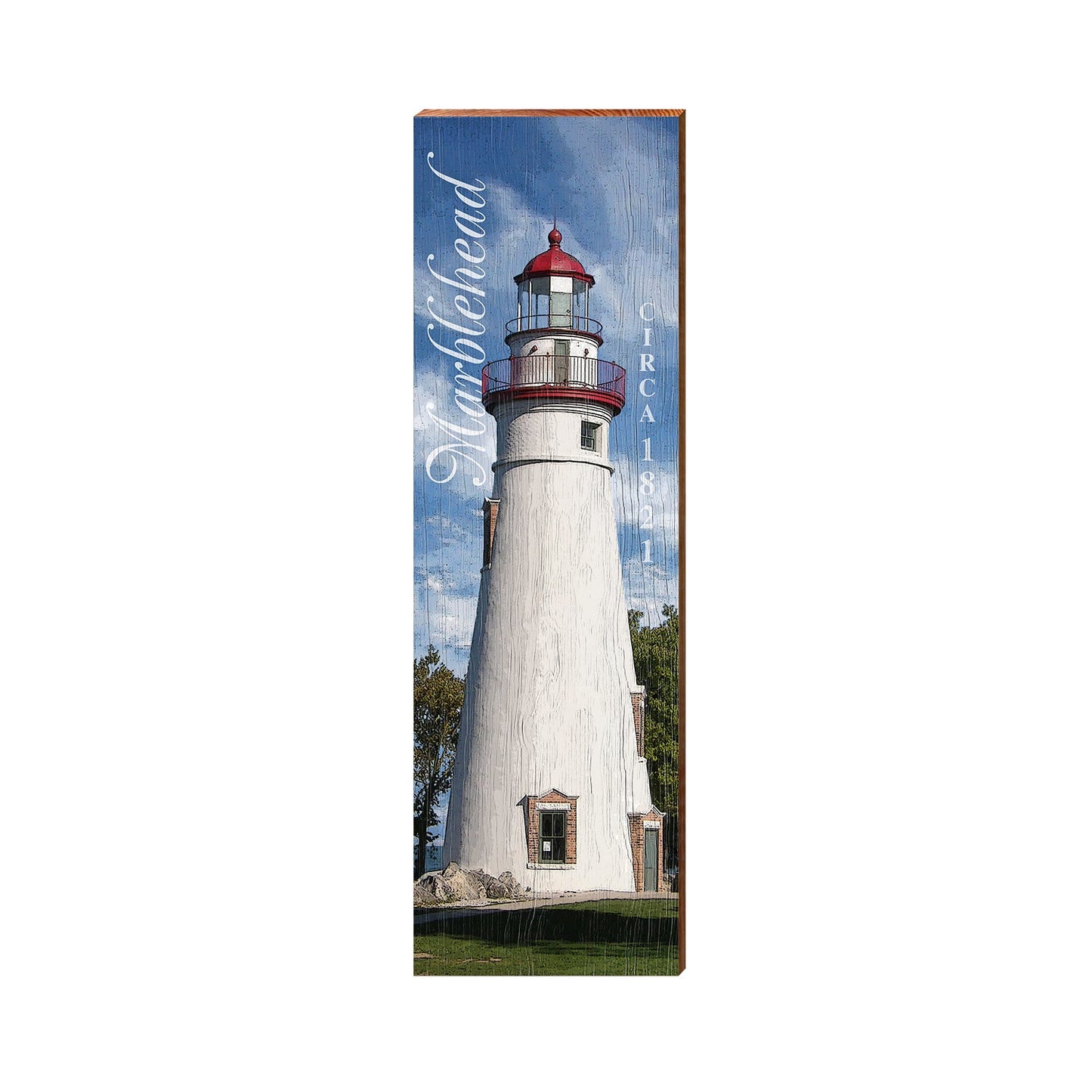 Marble Head Lighthouse Sign | Home Wall Art Print on Real Wood