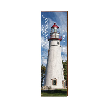 Marble Head Lighthouse Sign | Home Wall Art Print on Real Wood