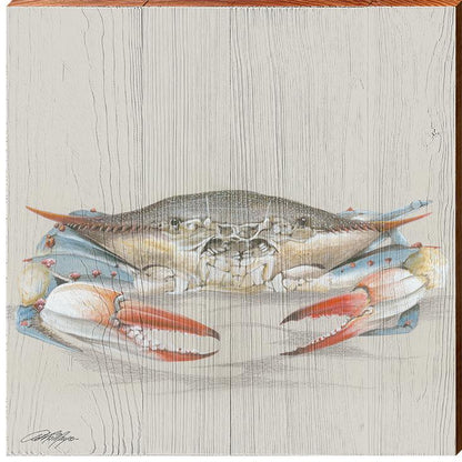 Art Lamay | Curious Blue Crab | Wall Art Print on Real Wood