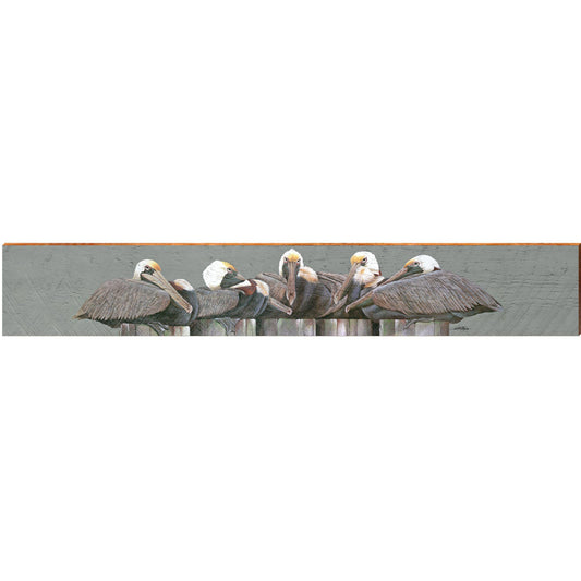 Art Lamay | Pelicans on Dock| 9.5"x59" | Wall Art Print on Real Wood