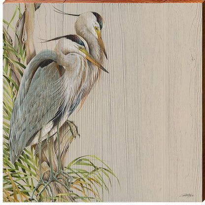 Art Lamay |  Pair of Herons | Wall Art Print on Real Wood