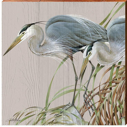 Art Lamay | Blue Herons Square | Wall Art Print on Real Wood