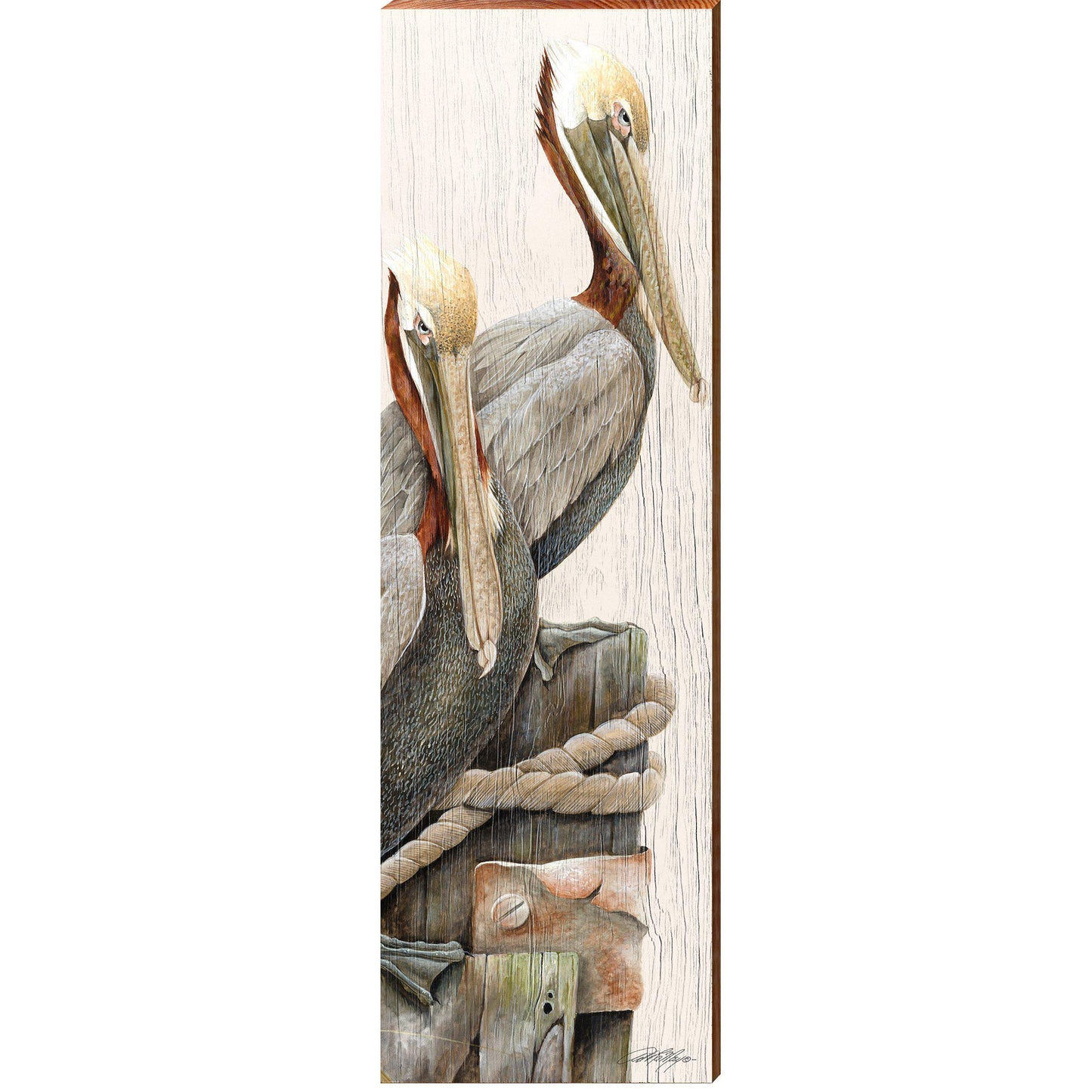 Art Lamay | Pelican Pair | Wall Art Print on Real Wood