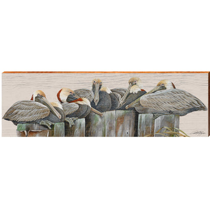 Art Lamay | Pelicans on Pylon | Wall Art Print on Real Wood