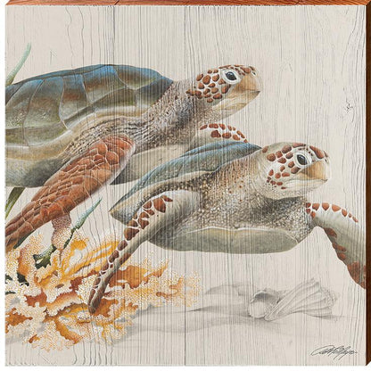 Art Lamay | Sea Turtle Duo  | Wall Art Print on Real Wood