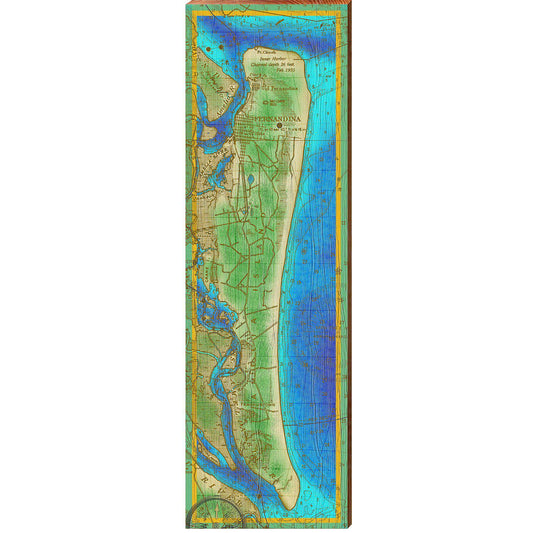 Amelia Island Map | Wall Art Print on Real Wood