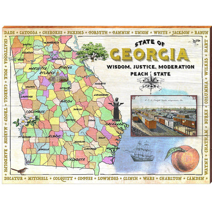 State of Georgia Map | Wall Art Print on Real Wood