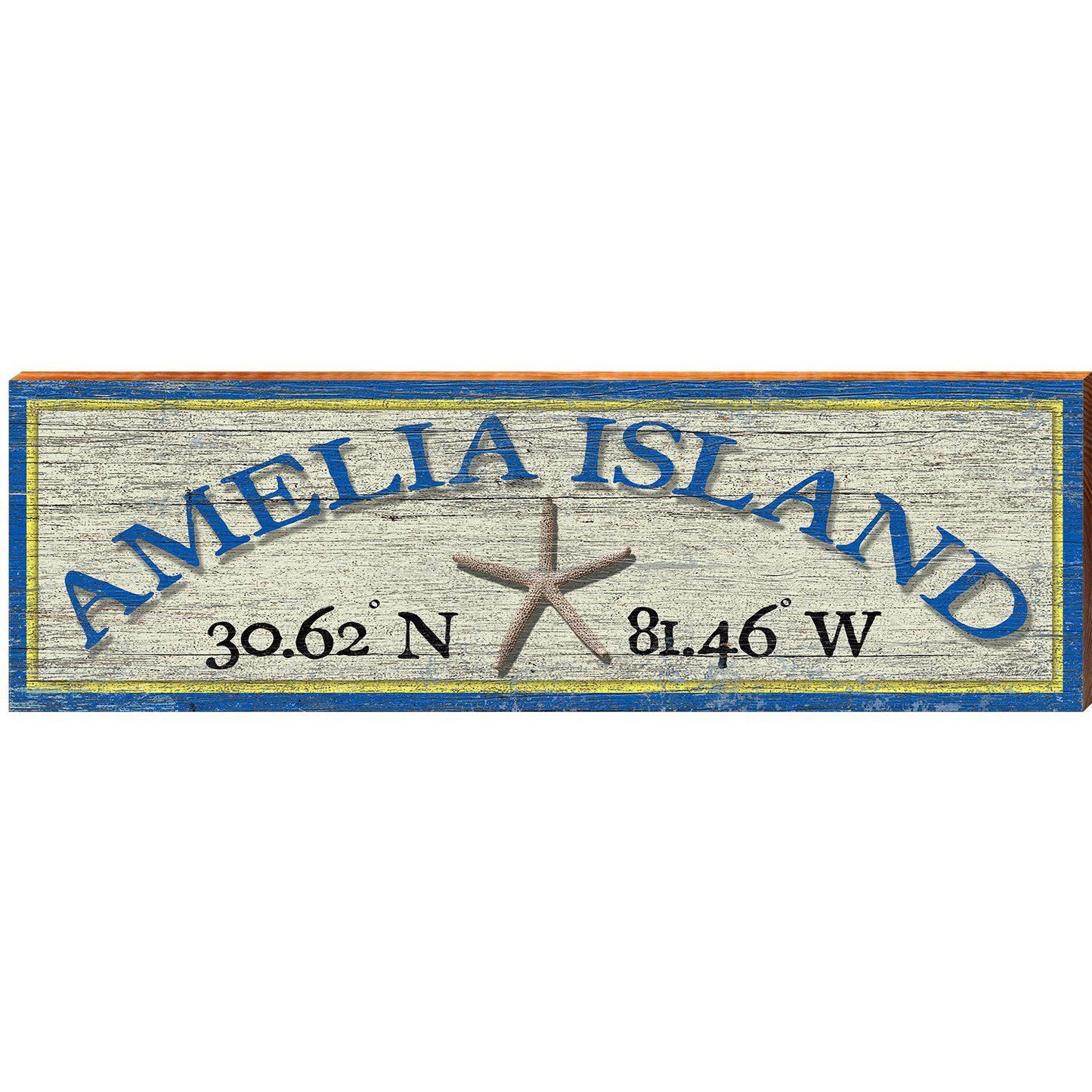 Amelia Island Starfish White Latitude Longitude | Wall Art Print on Real Wood