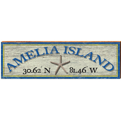 Amelia Island Starfish White Latitude Longitude | Wall Art Print on Real Wood