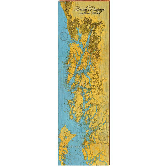 Alaska, Inside Passage Topographical Map Wall Art | Wall Art Print on Real Wood