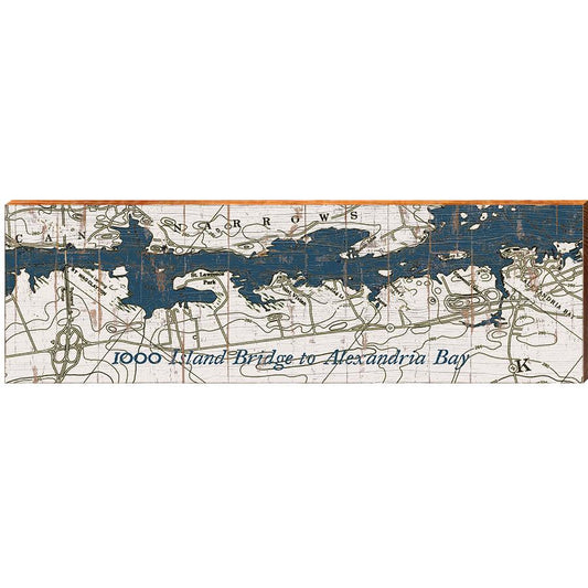 1000 Island Bridge to Alexandria Bay New York Map | Wall Art Print on Real Wood