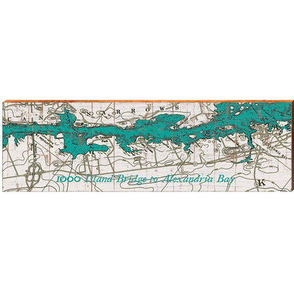 1000 Island Bridge to Alexandria Bay New York Map Teal Wall Art | Wall Art Print on Real Wood