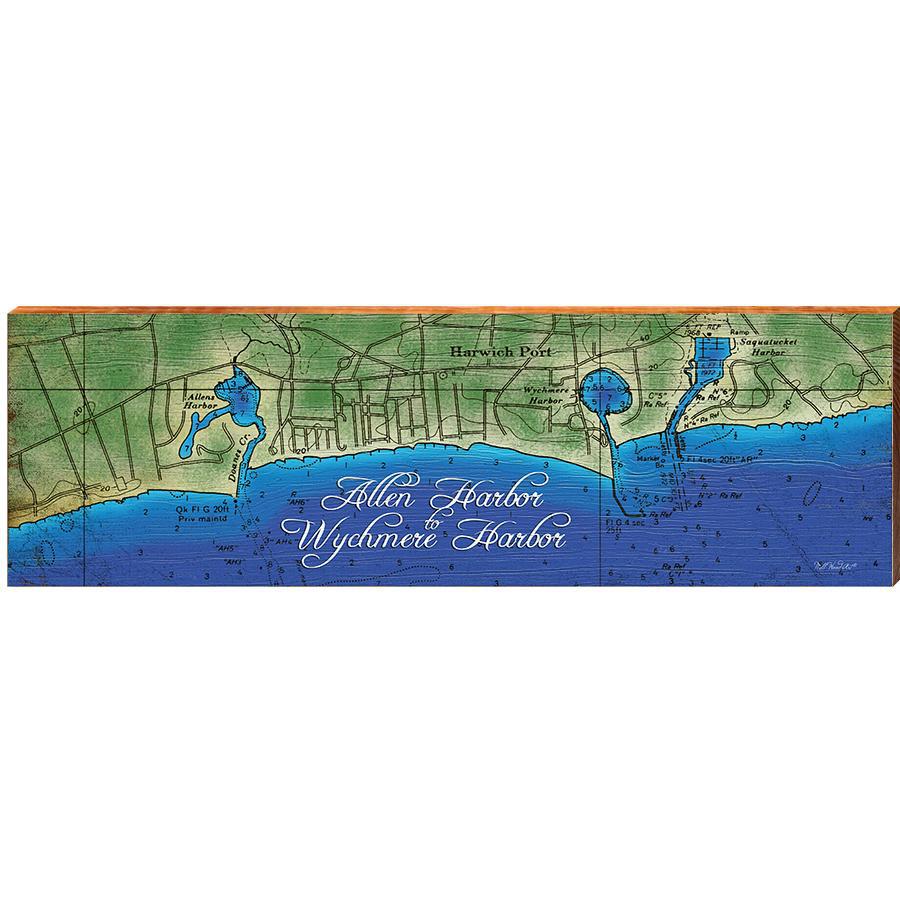 Allen Harbor to Wychmere Harbor, Massachusetts Topographical Styled Chart | Wall Art Print on Real Wood