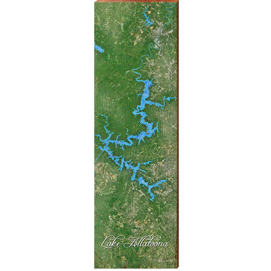 Lake Allatoona Map Home Decor Art Print on Real Wood