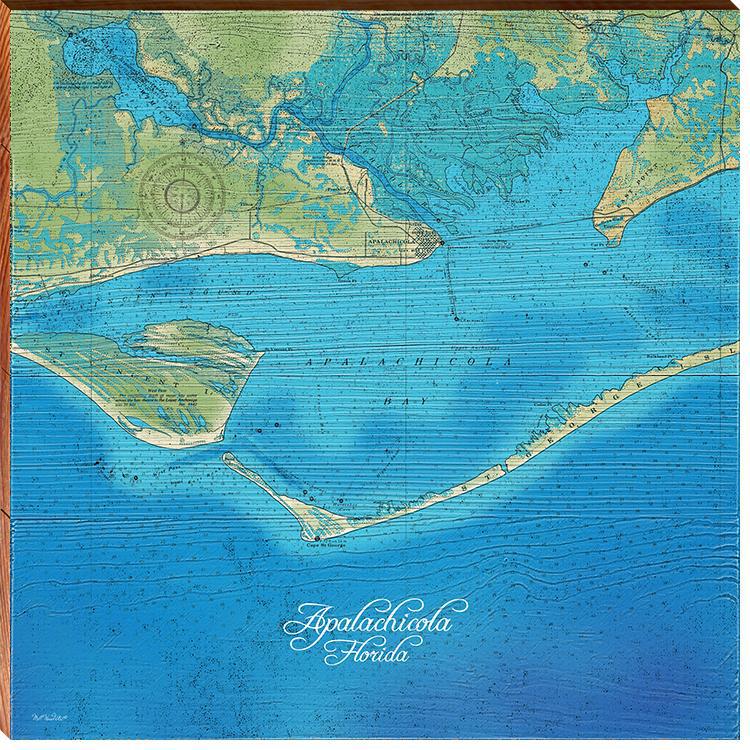 Apalachicola, Florida Map | Wall Art Print on Real Wood