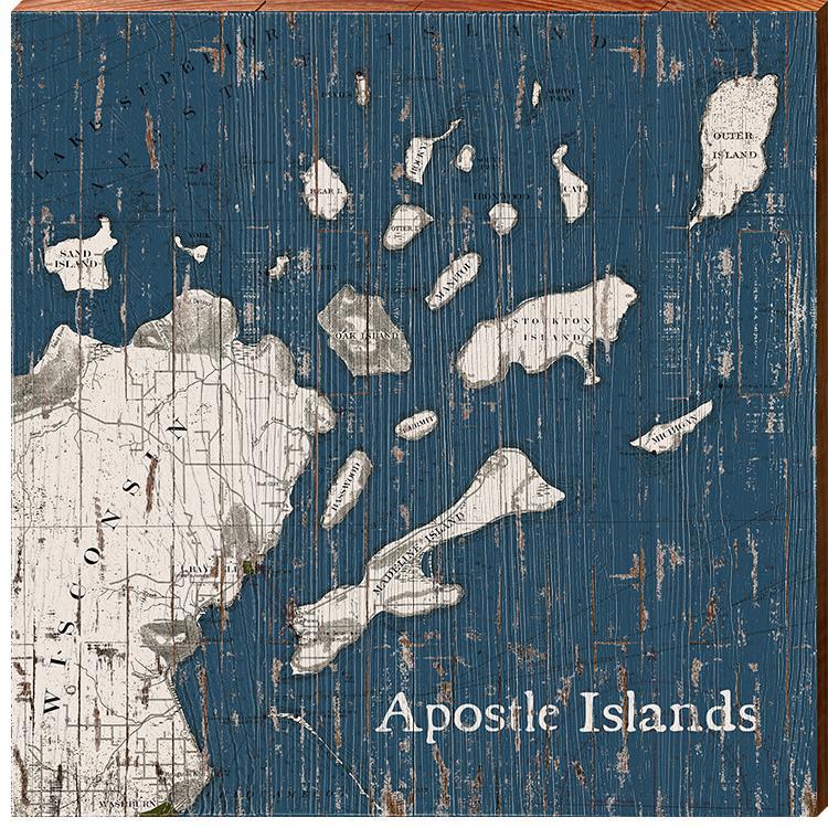 Apostle Islands, Wisconsin Map Wooden Sign | Wall Art Print on Real Wood