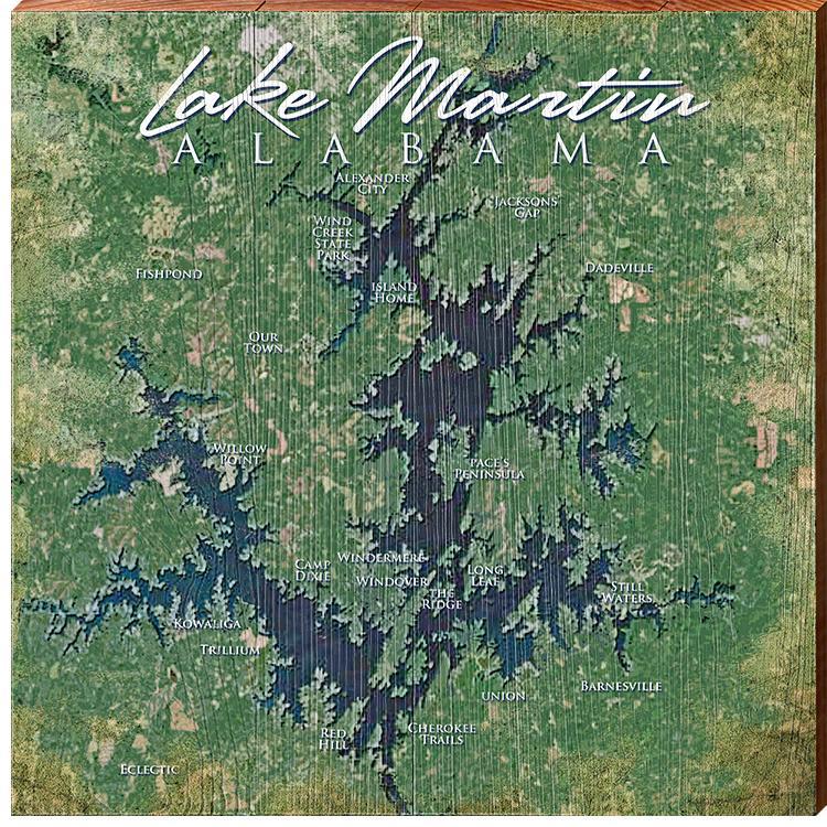 Lake Martin, Alabama Map Wooden Sign | Wall Art Print on Real Wood