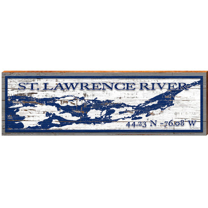 St. Lawrence River Shabby Map Latitude Longitude | Wall Art Print on Real Wood