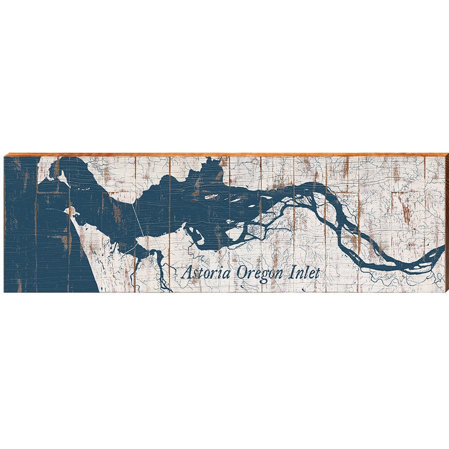 Astoria, Oregon Inlet Shabby Map Wooden Sign | Wall Art Print on Real Wood