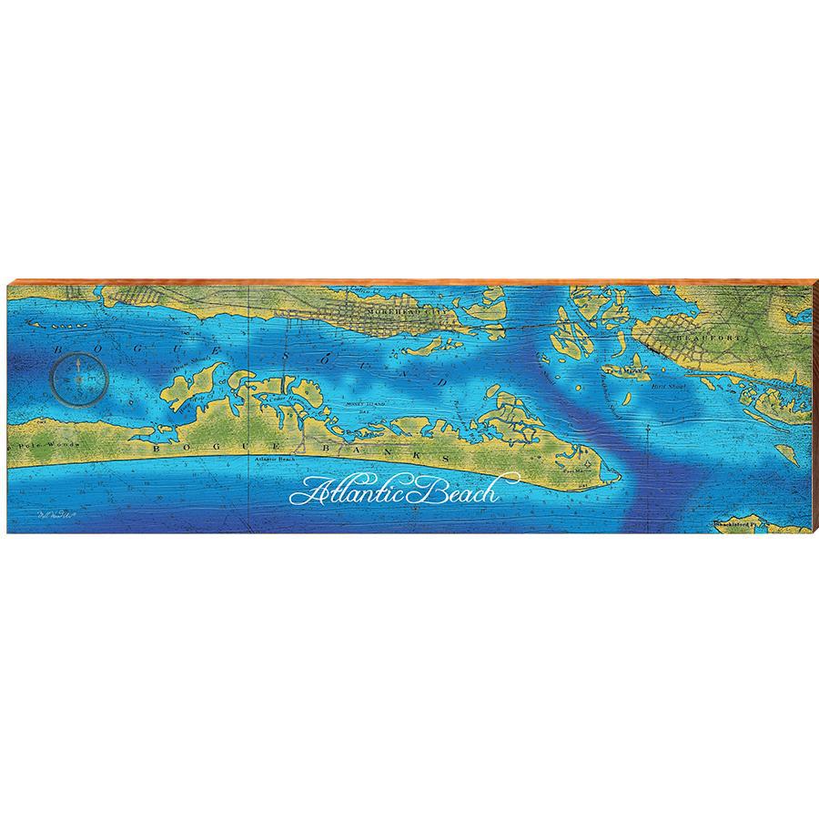 Atlantic Beach, North Carolina Map Wooden Sign | Wall Art Print on Real Wood 