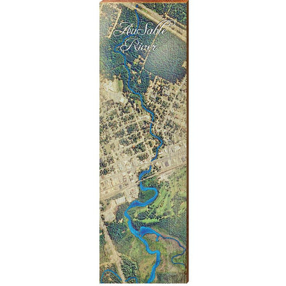 Au Sable River, Michigan Map | Wall Art Print on Real Wood