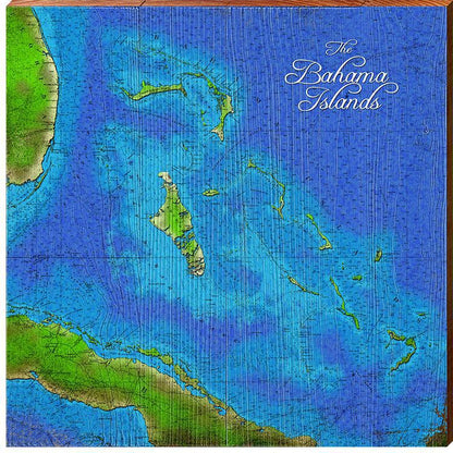 Bahama Islands Map Wooden Sign | Wall Art Print on Real Wood | Coastal Nautical Tropical Beach Island Home House Decor