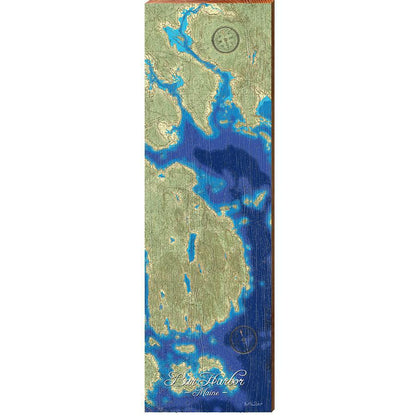 Bar Harbor, Maine Topographical Styled Chart | Wall Art Print on Real Wood