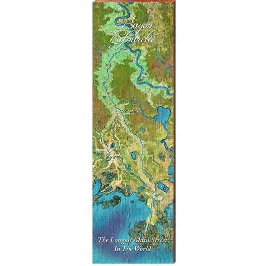 Bayou Lafourche, Louisiana Map | 'The Longest Main Street In The World' | Wall Art Print on Real Wood