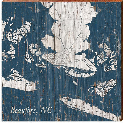 Beaufort, NC Shabby Map Home Decor Art Print on Real Wood (18"x18") Wall Art-Mill Wood Art