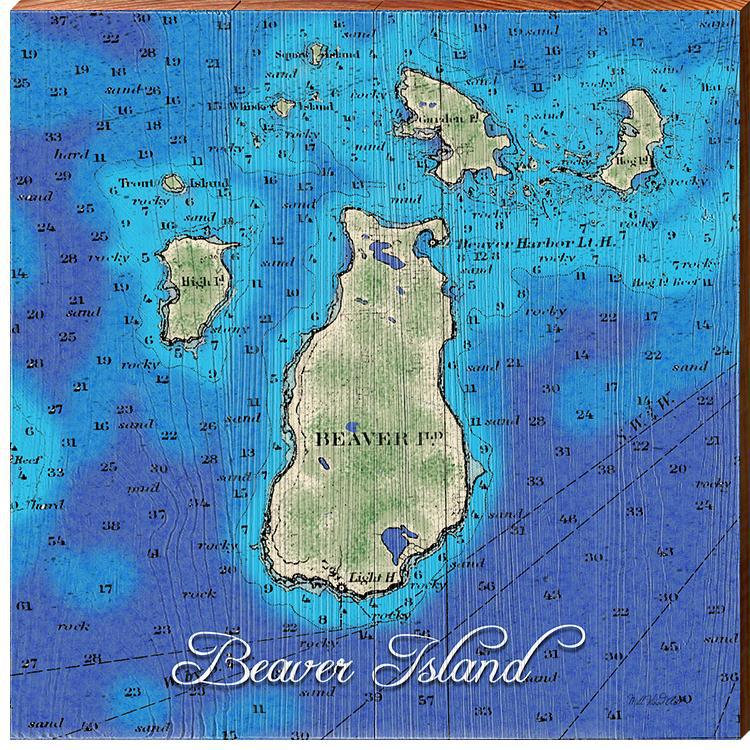 Beaver Island, Michigan Map Wooden Sign | Wall Art Print on Real Wood