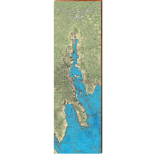 New Bedford Harbor, Massachusetts Map Wooden Sign | Wall Art Print on Real Wood