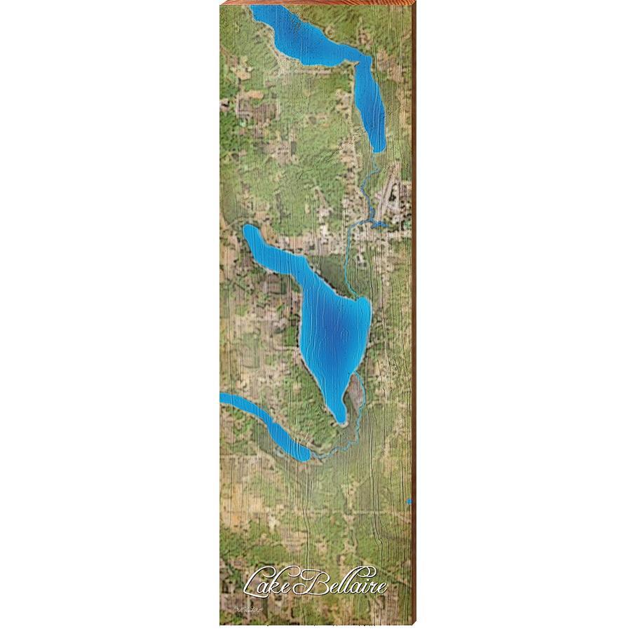 Lake Bellaire, Michigan Map Wooden Sign | Wall Art Print on Real Wood | Pure Michigan Lake House Cabin Lodge House Home Decor