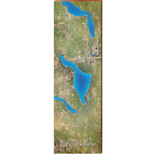 Lake Bellaire, Michigan Map Wooden Sign | Wall Art Print on Real Wood | Pure Michigan Lake House Cabin Lodge House Home Decor