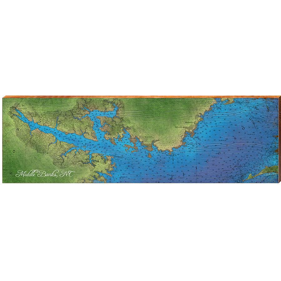 Middle Banks, Nc Vertical Map Home Decor Art Print on Real Wood