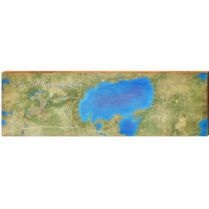 Big St. Germain Lake, Wisconsin Map Wooden Sign | Wall Art Print on Real Wood 