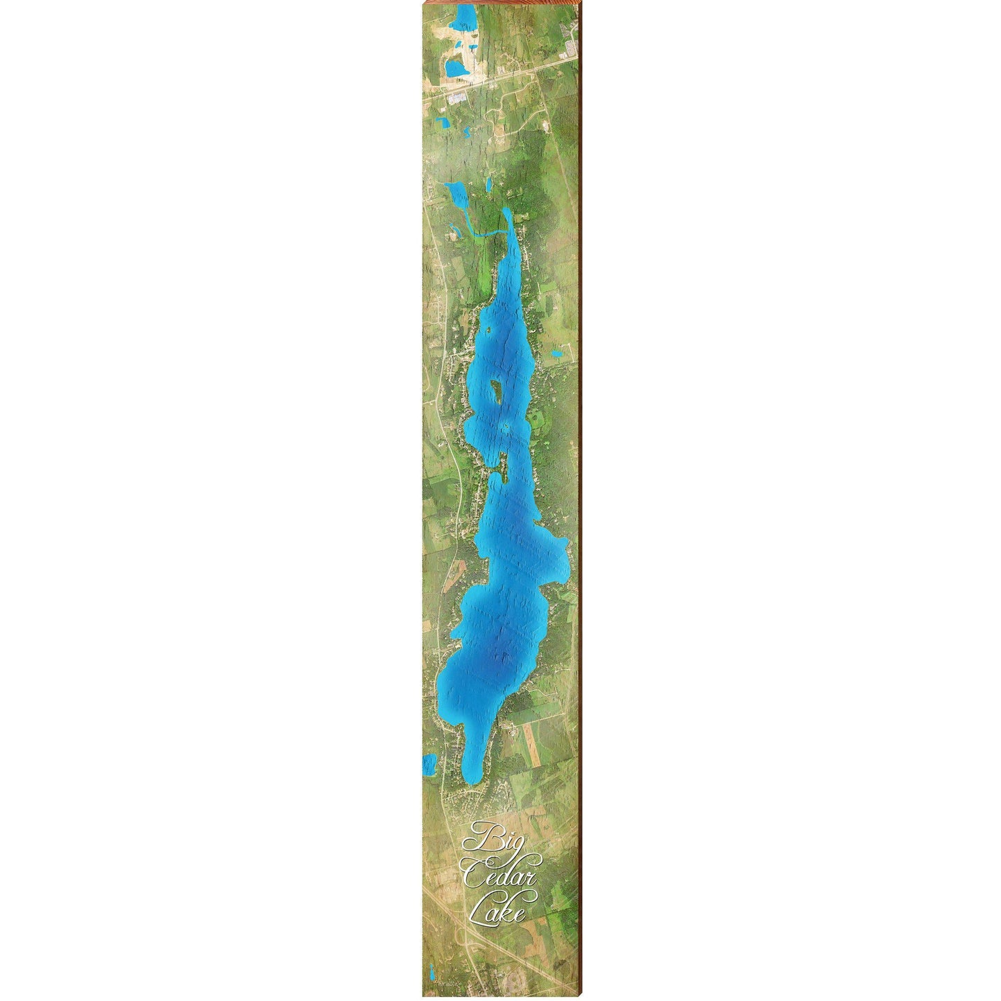 Big Cedar Lake Map Home Decor Art Print on Real Wood