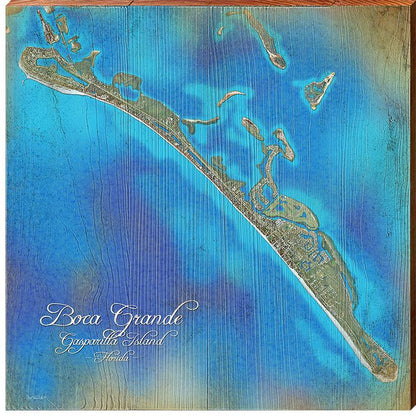 Boca Grande & Gasparilla Island, Florida Map Wooden Sign | Wall Art Print on Real Wood