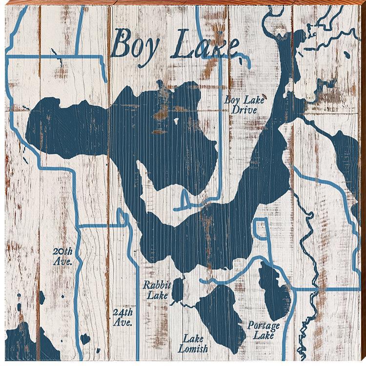 Boy Lake, Minnesota Shabby Map | Real Wood Wall Art Print