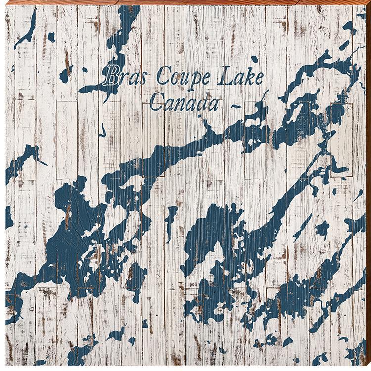 Bras Coupe Lake, Quebec, Canada Map Wooden Sign | Wall Art Print on Real Wood