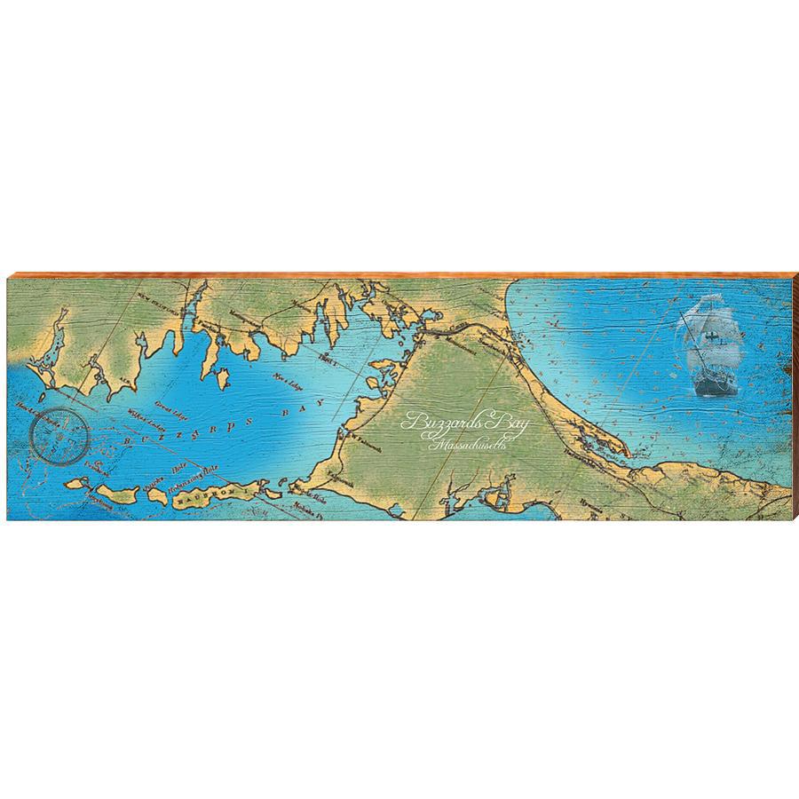 Buzzards Bay, Massachusetts Map Wooden Sign | Wall Art Print on Real Wood