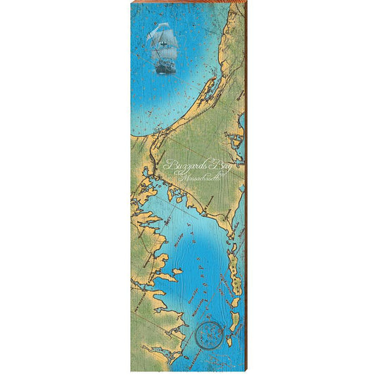 Buzzards Bay, Massachusetts Map Wooden Sign | Wall Art Print on Real Wood