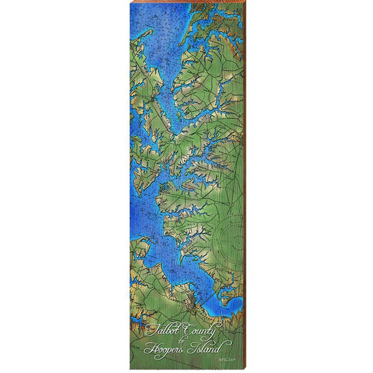 Talbot County to Hoopers Island, Maryland Topographical Styled Chart | Wall Art Print on Real Wood