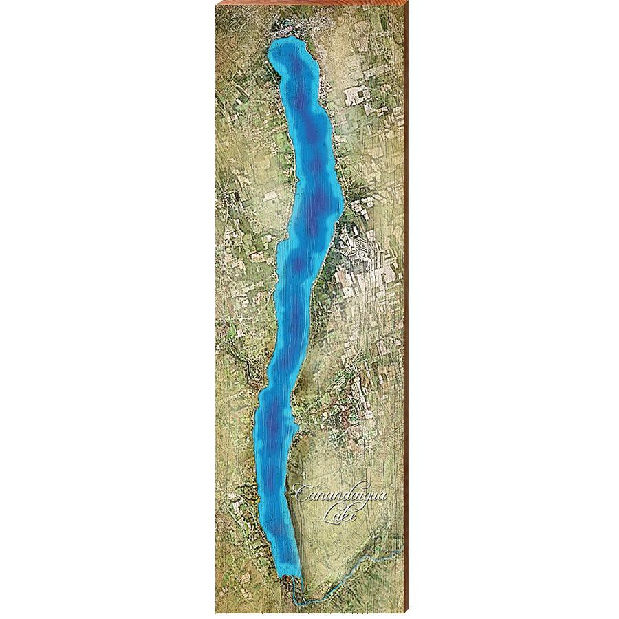 Canandaigua Lake, New York Map Wooden Sign | Wall Art Print on Real Wood 