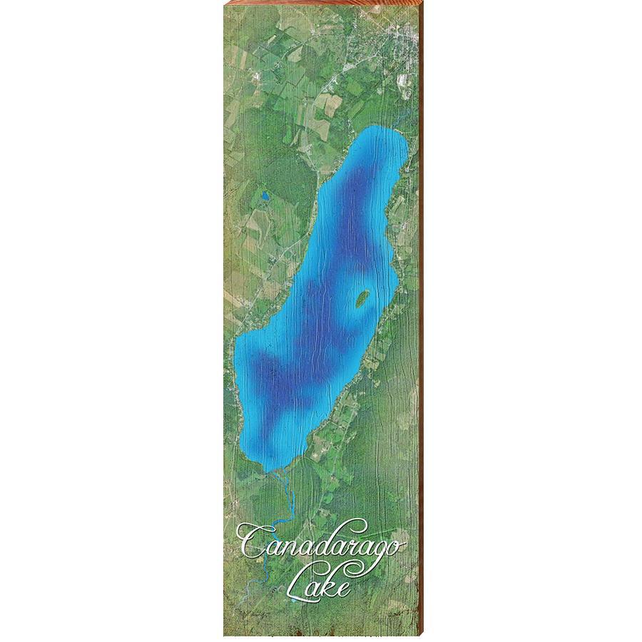 Canadarago Lake, New York Map Wooden Sign | Wall Art Print on Real Wood 