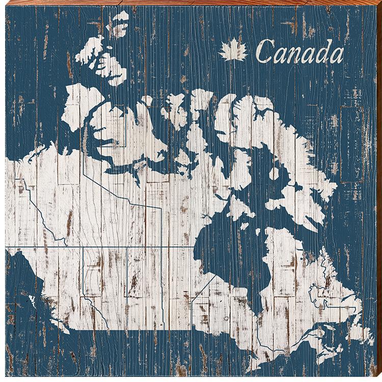 Canada Navy & White Shabby Map Wall Art | Wall Art Print on Real Wood