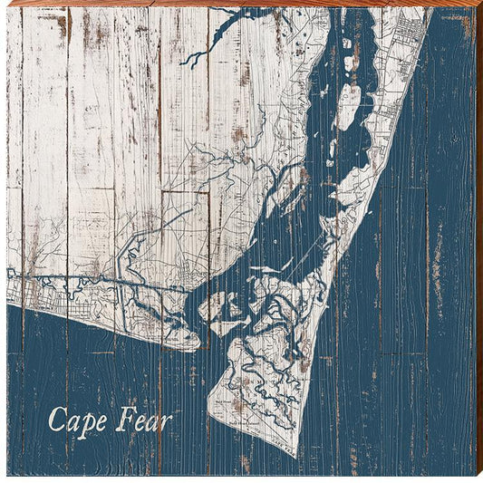 Cape Fear Shabby Map Home Decor Art Print on Real Wood (18"x18") Wall Art-Mill Wood Art